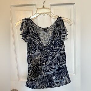 Express Navy and White Leaf Print Blouse